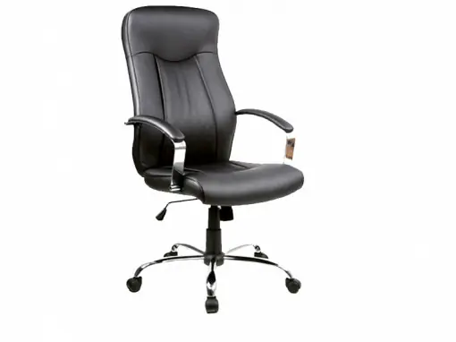 SCAUN DE BIROU PIVOTANT Q-052, NEGRU/CROM, TAPITERIE DIN PIELE ECOLOGICA SI PICIOR DIN METAL, STIL MODERN Ieftin
