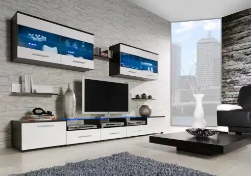 Preț promoțional SET LIVING CU LED CAMA I ALB/WENGE DESIGN MODERN CM