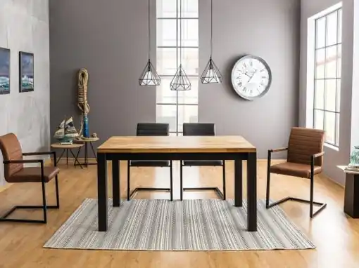Expediere rapidă MASA IMPERIAL 150CM DESIGN INDUSTRIAL DIN METAL SI FURNIR NATUR