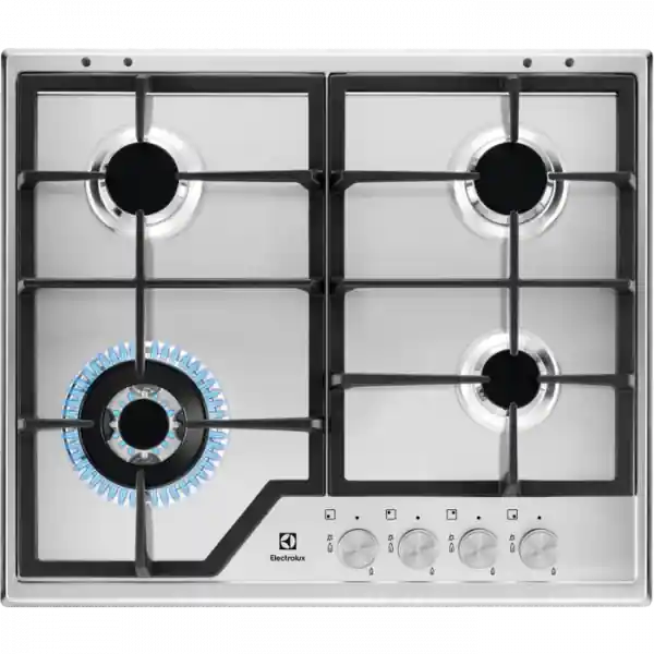 Promoție Plita incorporabila Electrolux KGS6436SX, Gaz, 4 zone de gatit, Aprindere electrica, Dispozitiv de siguranta, Gratare fonta, Arzator Wok, 60 cm, Inox