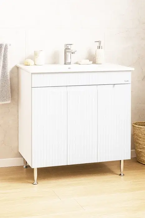 Retur gratuit Set Baza front MDF si Lavoar seria 033, montat, 80 cm, alb rustic